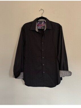 Robert Graham Mens Black Square Contrast Cuff Shirt